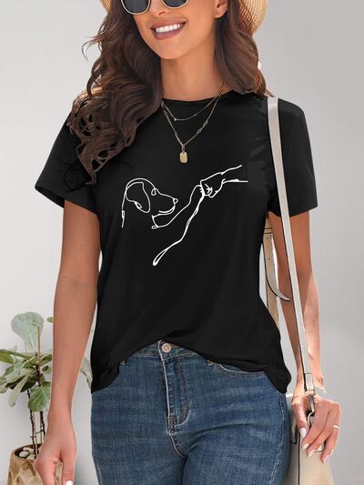 Dog Graphic Round Neck T-Shirt