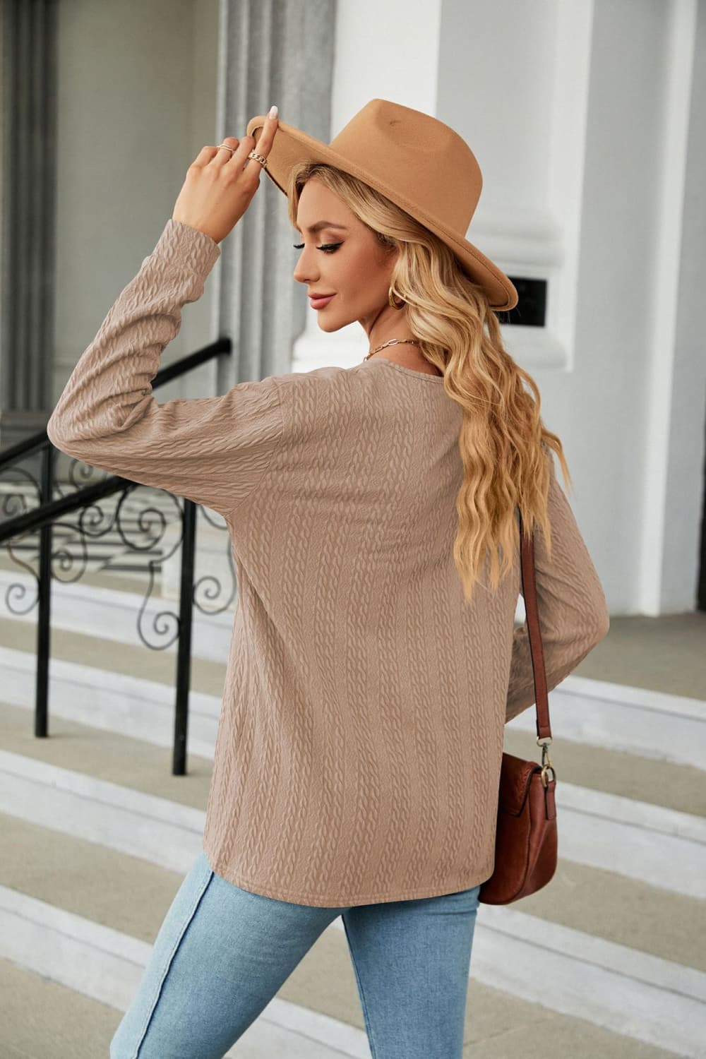 Decorative Button V-Neck Long Sleeve T-Shirt