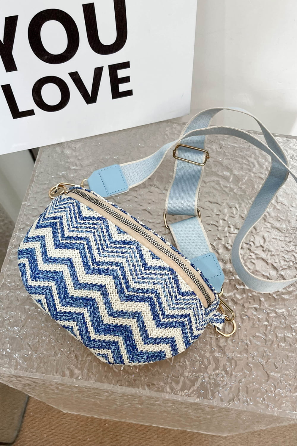 Chevron Straw Sling Bag