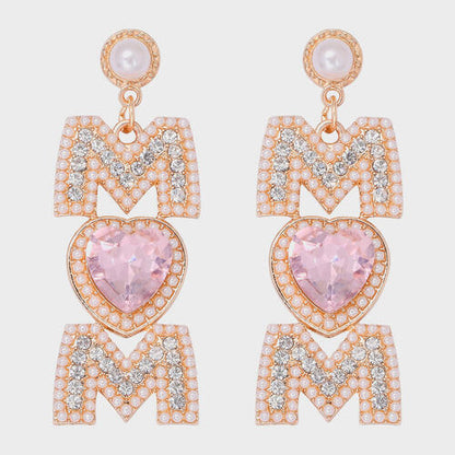 MOM Pearl Rhinestone Alloy Earrings