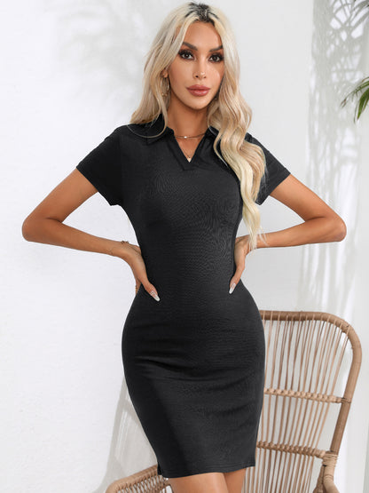 Johnny Collar Short Sleeve Bodycon Dress