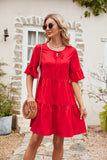 Ruffle Trim Tie Neck Flounce Sleeve Tiered Dress