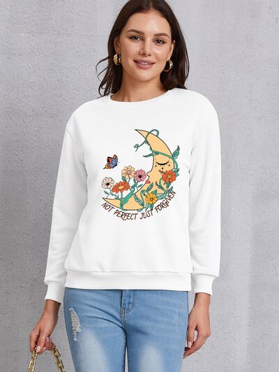 Graphic Round Neck Dropped Shoulder Sweatshirt