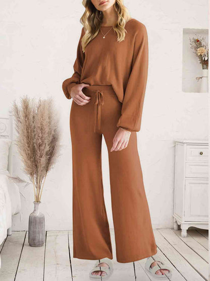 Long Sleeve Lounge Top and Drawstring Pants Set