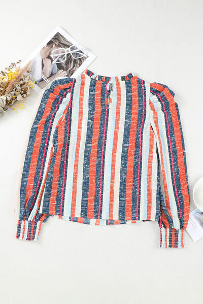 Striped Round Neck Long Sleeve Blouse