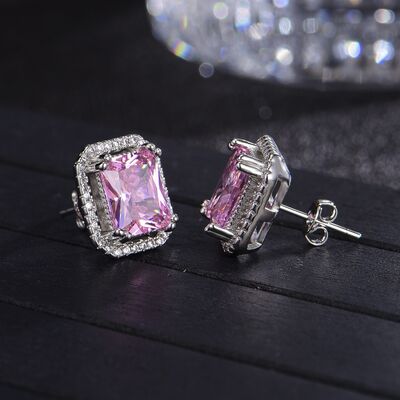 Silver-Plated Artificial Gemstone Stud Earrings