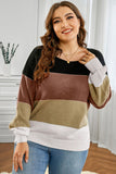 Plus Size Color Block Round Neck Sweater