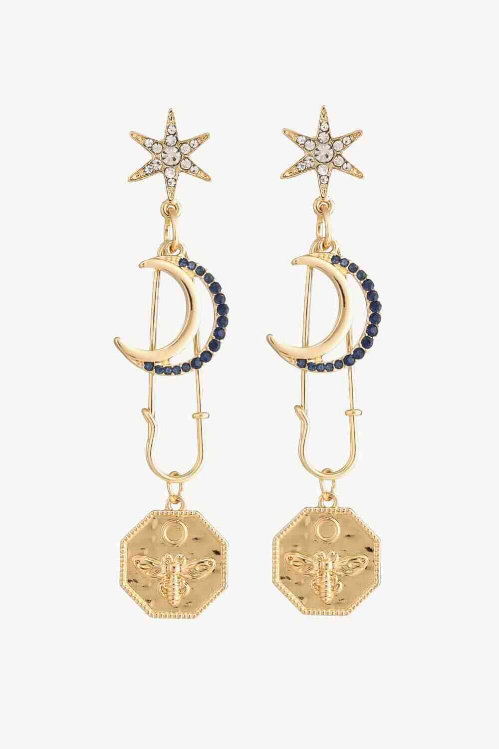 5-Pair Wholesale Inlaid Rhinestone Moon and Star Drop Earrings