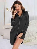 Button Up Lapel Collar Night Dress with Pocket