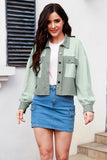 Button Up Raw Hem Long Sleeve Jacket