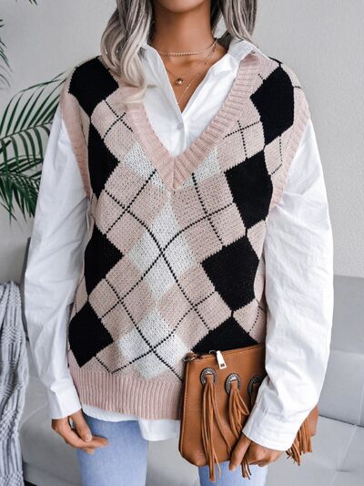 Plaid V-Neck Sweater Vest