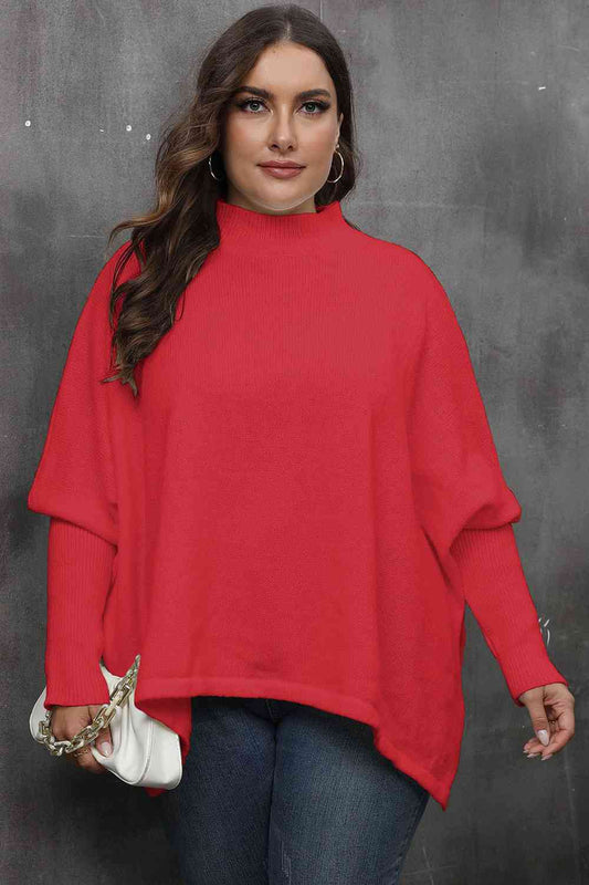 Mock Neck Raglan Sleeve Slit Sweater