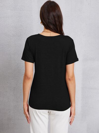 Letter Graphic V-Neck Short Sleeve T-Shirt