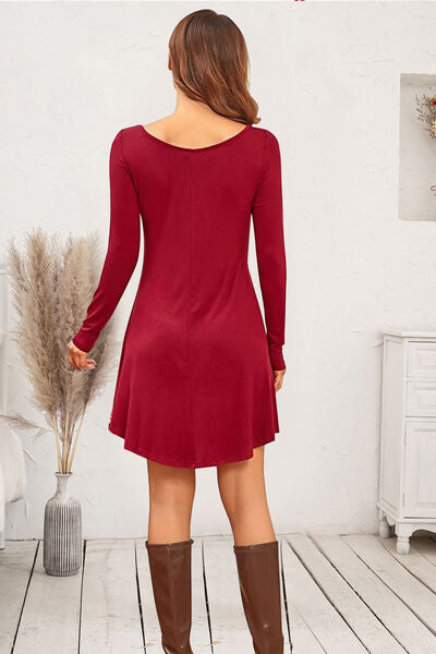 Round Neck Long Sleeve Mini Dress