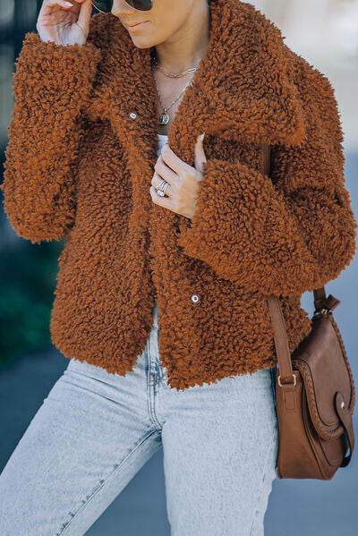 Fuzzy Snap Down Long Sleeve Jacket