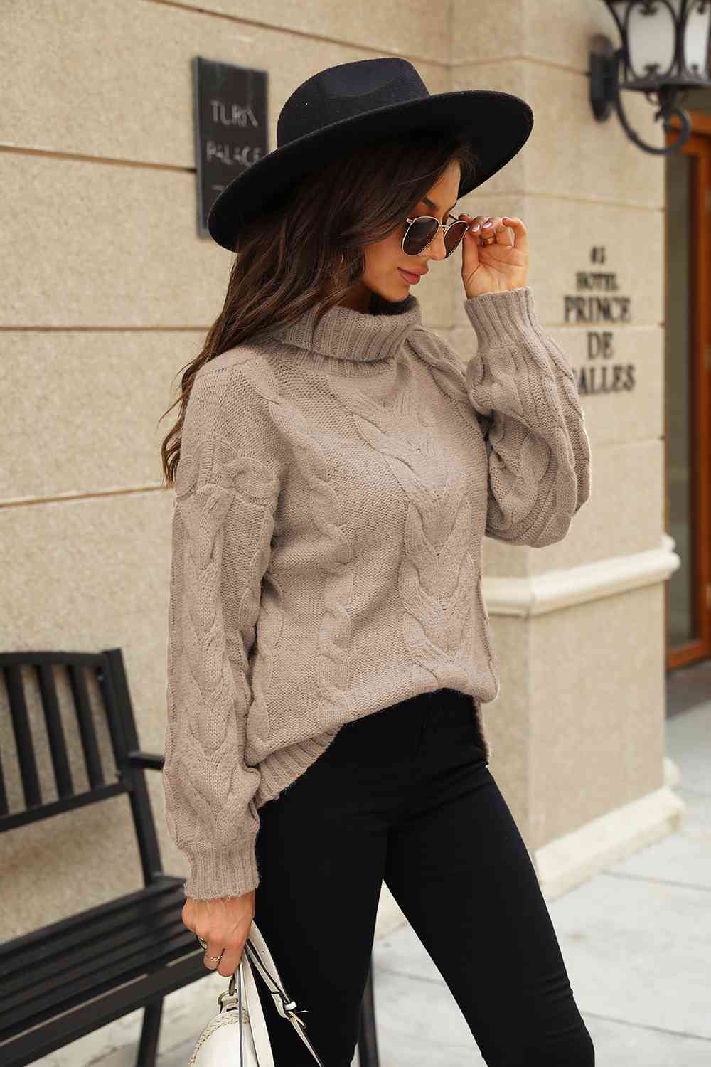 Cable-Knit Turtleneck Sweater