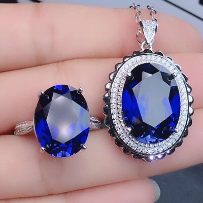 Platinum-Plated Artificial Gemstone Pendant Necklace