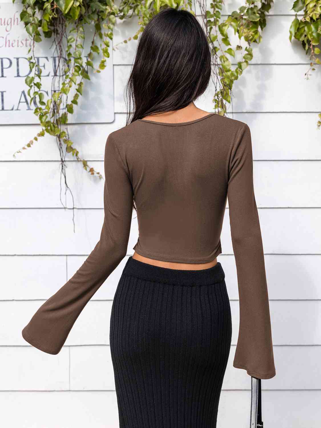 Lone Sleeve Cutout Zip Up Crop Top