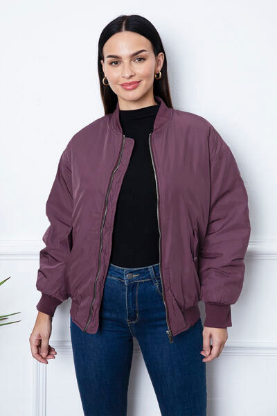 Ruched Zip Up Dropped Shoulder Jacket