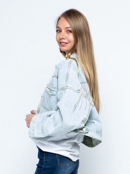 Cropped Collared Neck Dropped Shoulder Denim Jacket