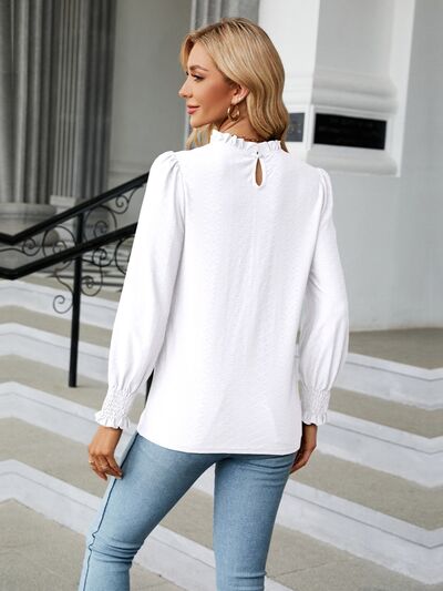 Frill Mock Neck Lantern Sleeve Blouse