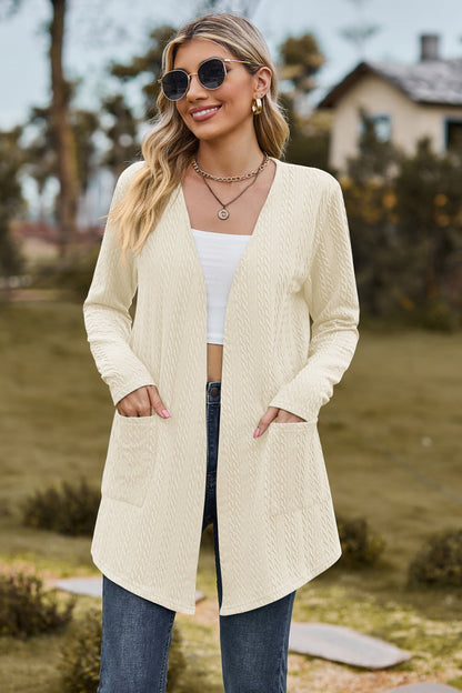 Cable-Knit Long Sleeve Cardigan with Pocket