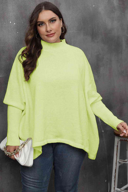 Mock Neck Raglan Sleeve Slit Sweater