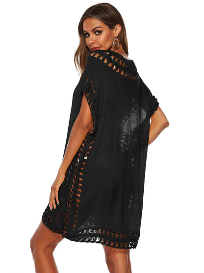 Cutout V-Neck Short Sleeve Cover-Up