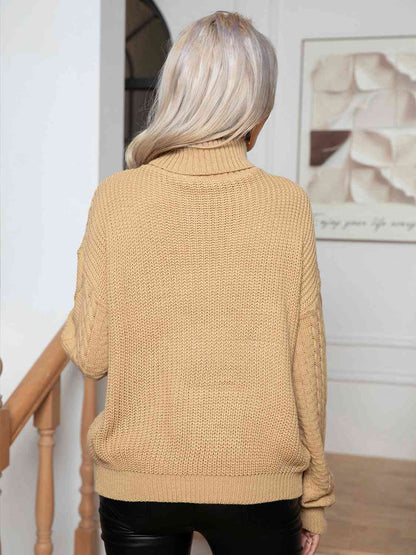 Turtleneck Cable-Knit Long Sleeve Sweater