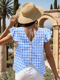 Ruffled Plaid Cap Sleeve Blouse