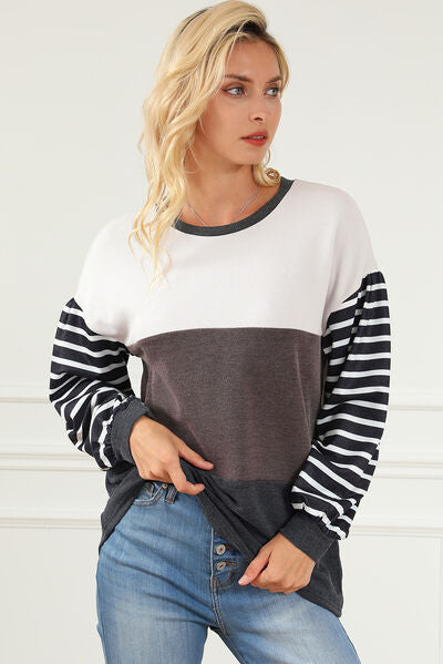 Striped Color Block Dropped Shoulder T-Shirt