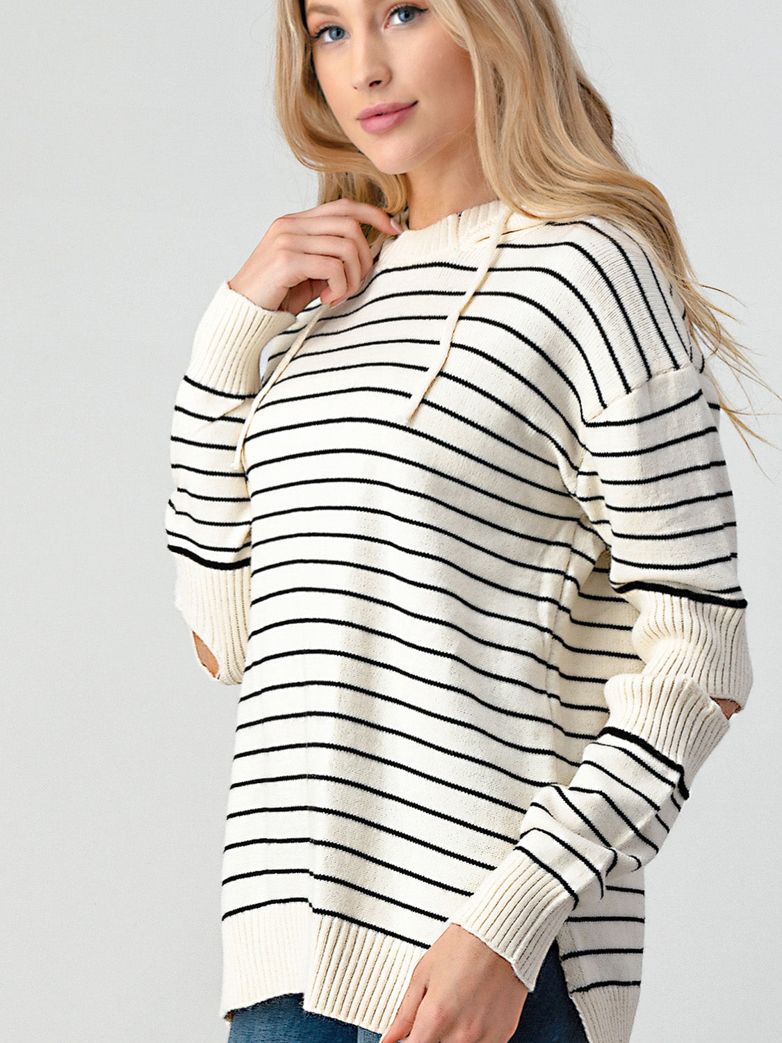 Striped Cutout Slit Sweater