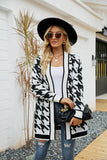 Houndstooth Open Front Longline Cardigan