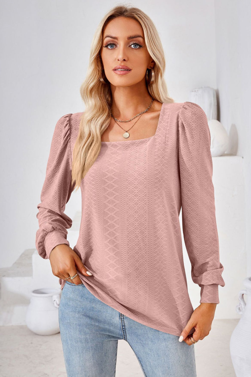 Square Neck Puff Sleeve Blouse