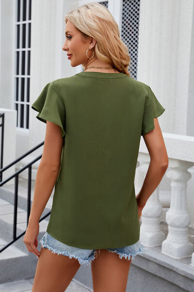 Notched Cap Sleeve T-Shirt